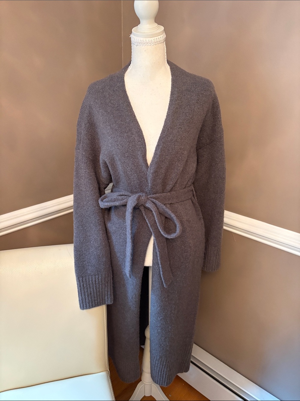 Sweaty Betty Gray Belted Open-Front Cardigan Duster